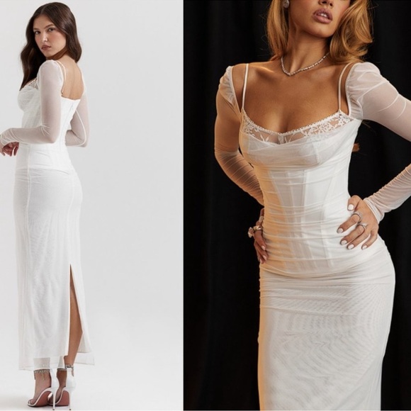 NWOT HOUSE OF CB 'Katarina' White Corset Long Sleeves Maxi Dress sz S plus cup - Picture 3 of 10